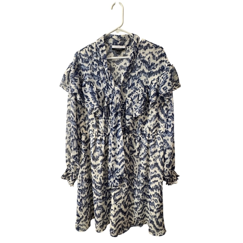 Eloquii Elements Blue Ikat Abstract Ruffle Dress Size 16 Romantic Fairycore Boho